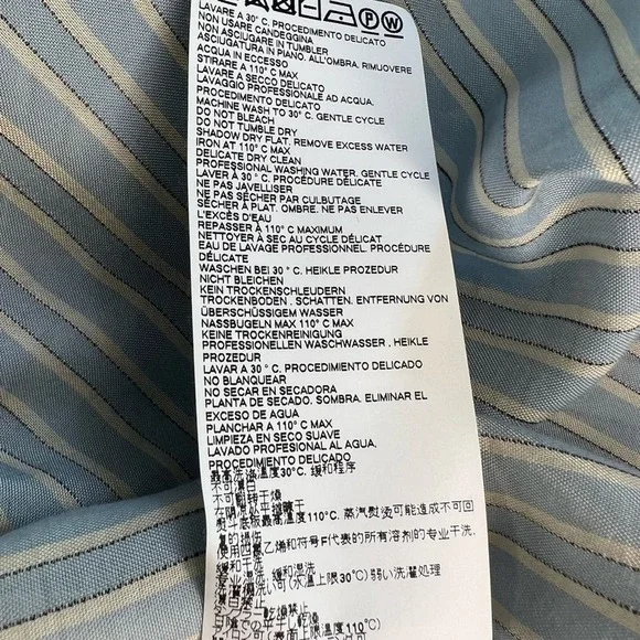 Maison Margiela Blue Pinstriped Band Collar Men’s Long Sleeve Button Up Shirt - Picture 9 of 11